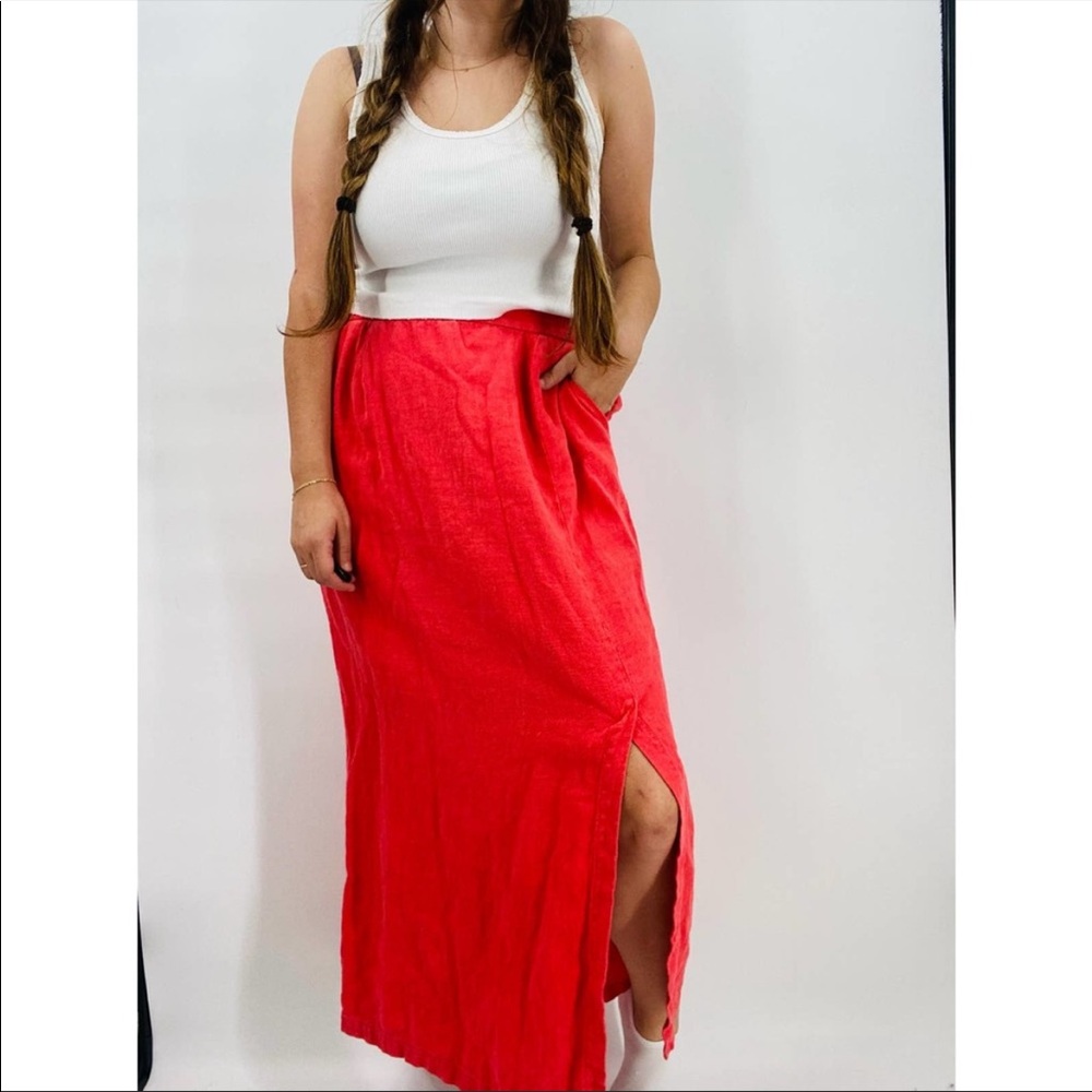 Eileen Fisher L Pink linen Slit maxi skirt